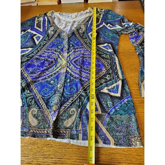 CHICO'S 2 Women Long Cardigan Sweater Button Front Large Lightweight Thin Print - Picture 7 of 9